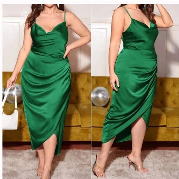 Dresses & Skirts - Plus  Green Formal Evening  Cami Satin Dress